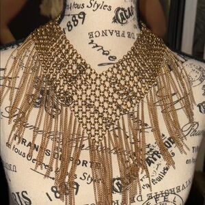 Gold Chainmail Fringe Necklace